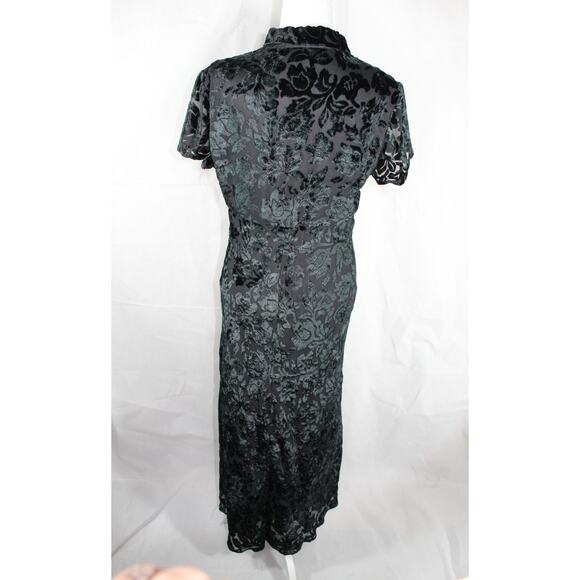 Vintage Maggy London Burnout Velvet Black Floral Maxi Dress Prep Goth 90s S/M - Picture 3 of 10